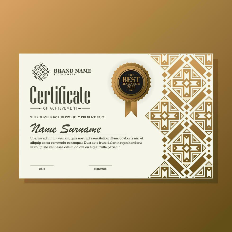 Certificate of achievement template with vintage gold border - Vector