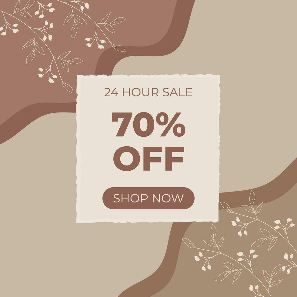 Aesthetic and boho banner sale. Abstract modern background with brown colors and white flowers .Background with space for text. Floral banner template. vector