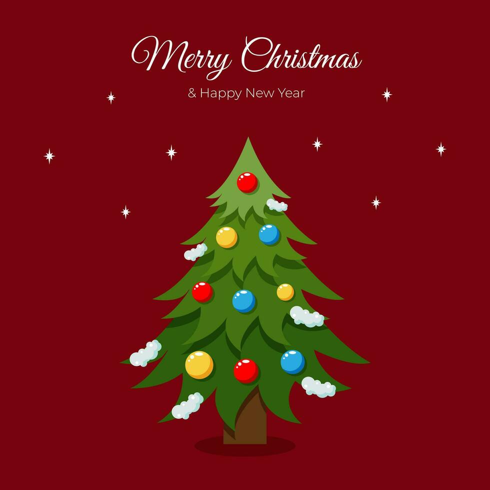 Christmas, New Year greeting card, invitation with christmas tree. Vector illustration.