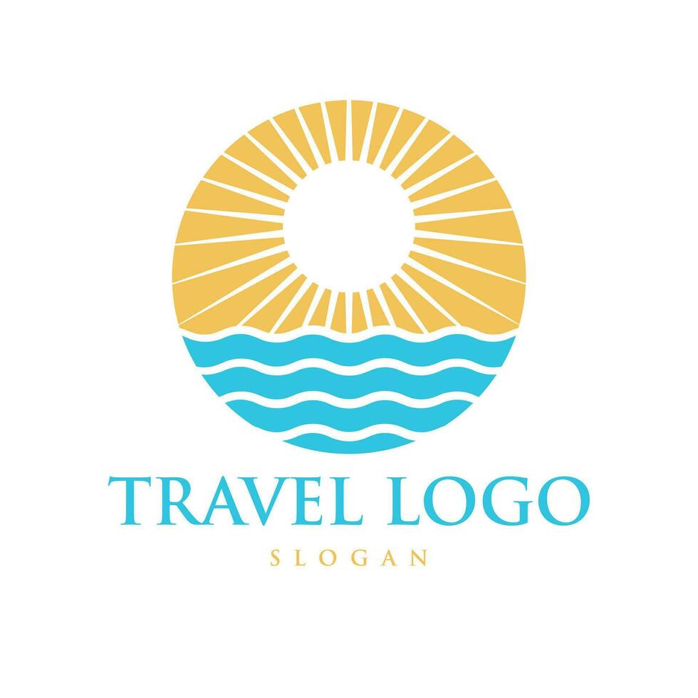 Travel logo vector design. Sun and sea vector logo template.