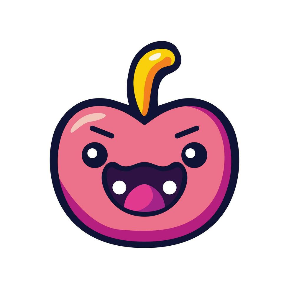 Smiling avatar cartoon vector design. Happy monster sign sticker. Apple comic character.