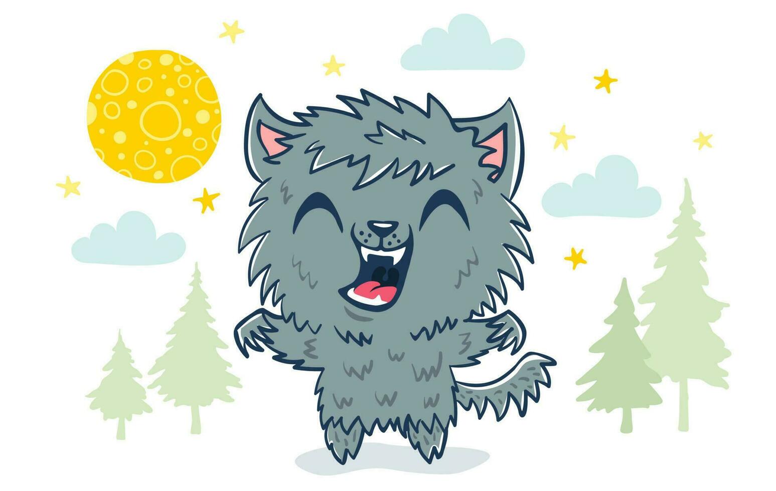 hombre-lobo en kawaii estilo vector