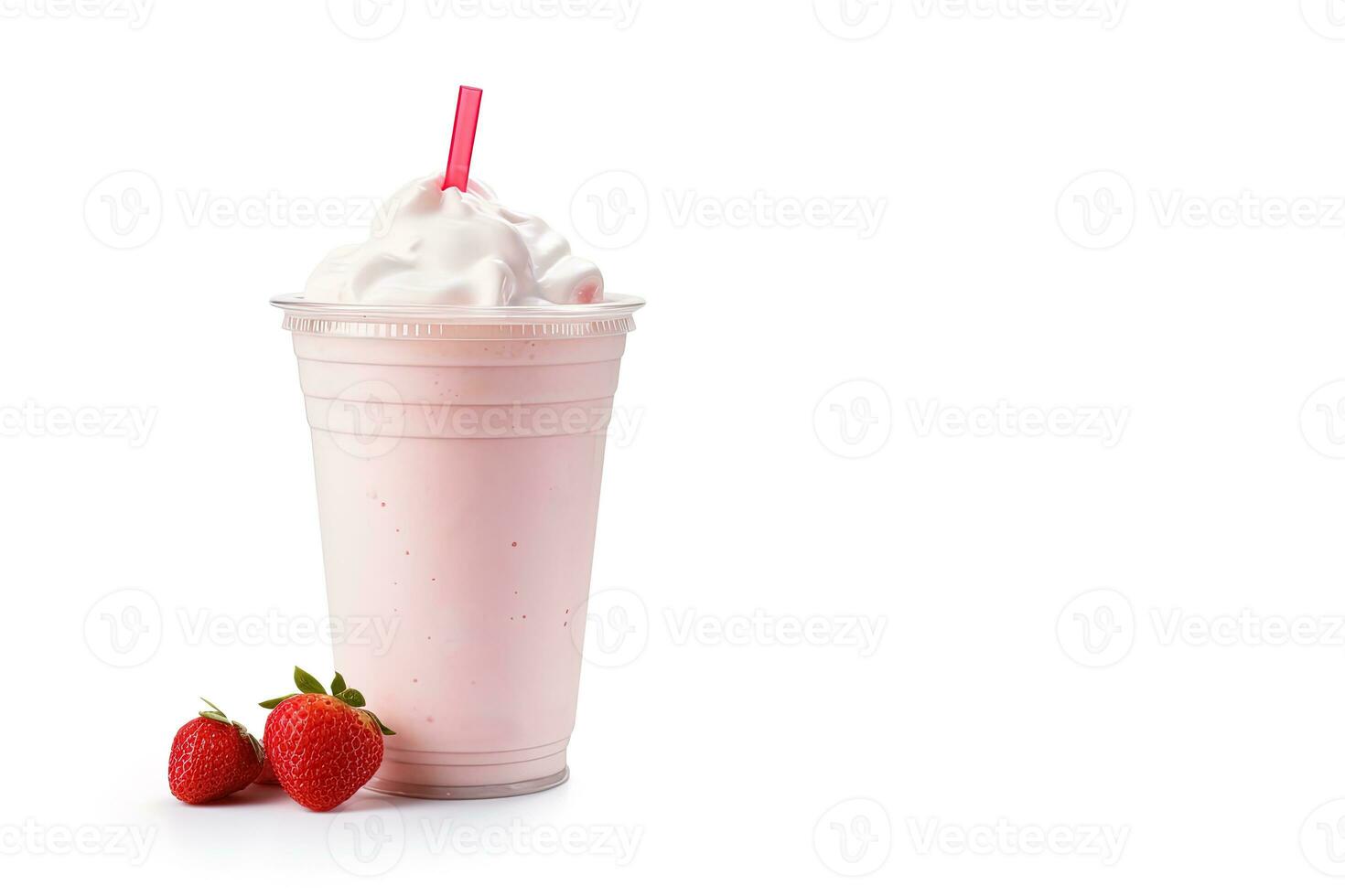 Strawberry milkshake in plastic takeaway cup isolated on white background  with copy space. ai generated 26237317 Stock Photo at Vecteezy