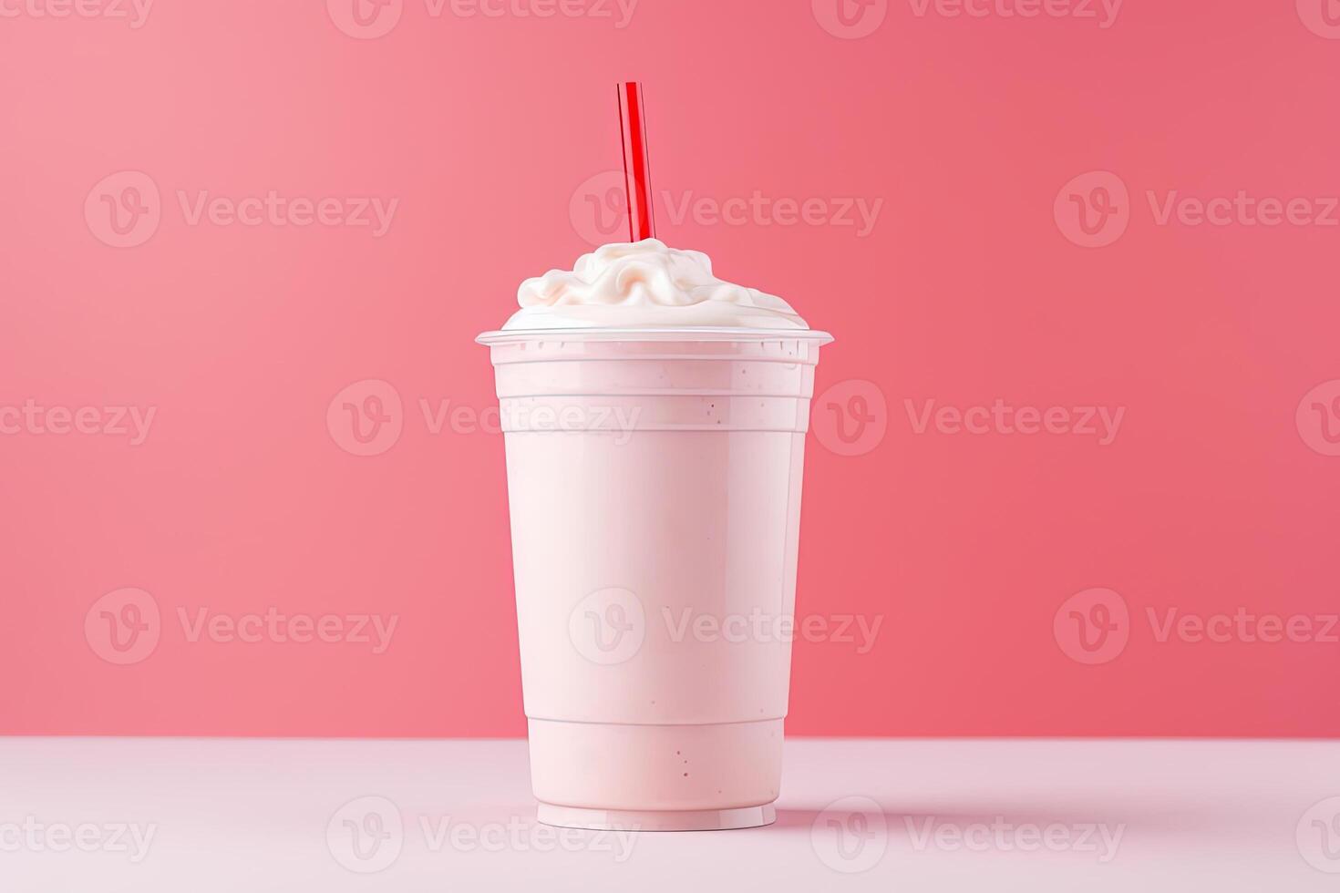 Strawberry milkshake in plastic takeaway cup isolated on white background  with copy space. ai generated 26237317 Stock Photo at Vecteezy