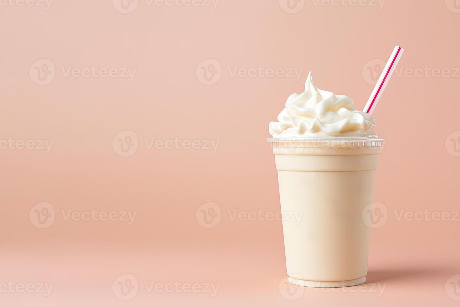 Vanilla milkshake in plastic takeaway cup isolated on pastel background. ai  generated 26278066 Stock Photo at Vecteezy