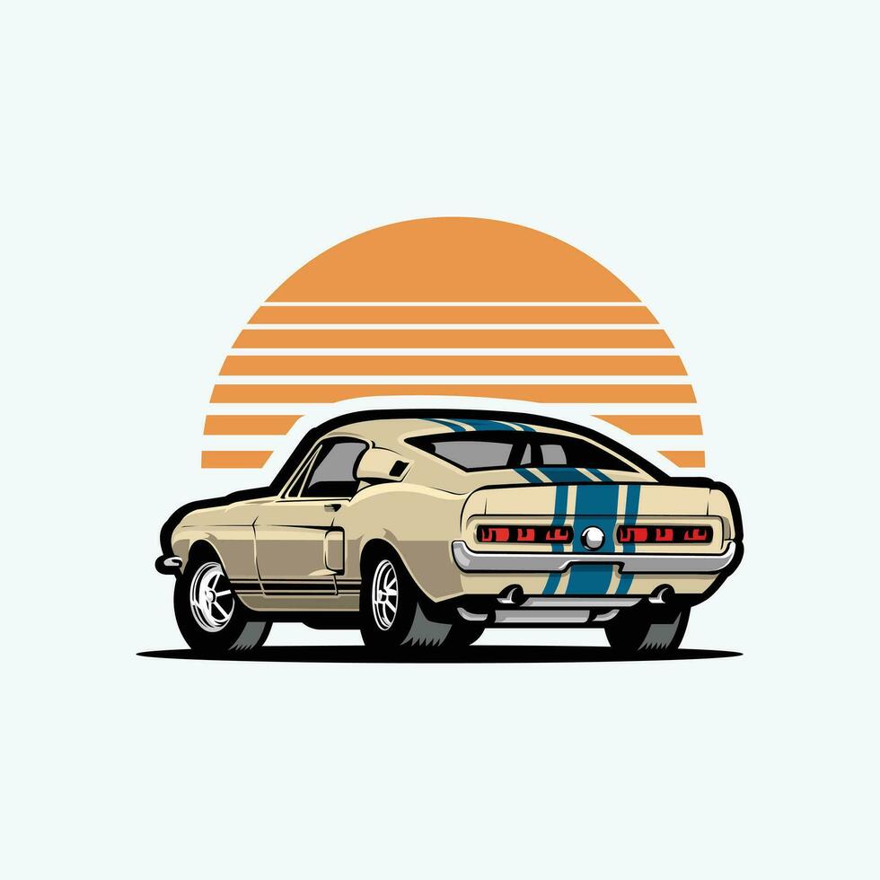 American Muscle Car Vector Art Illustration. Car Isolated in White Background. Best for Tshirt Design Template