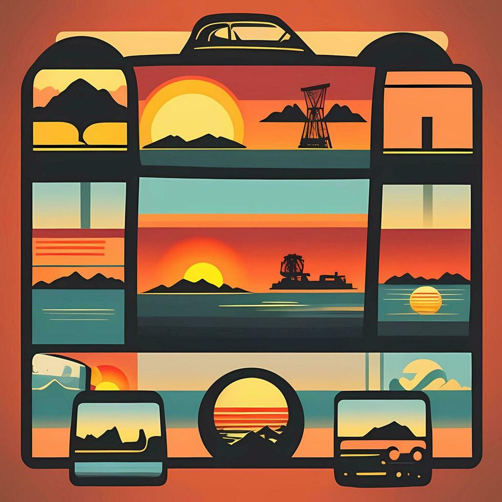 Beautiful sunset retro icons photo