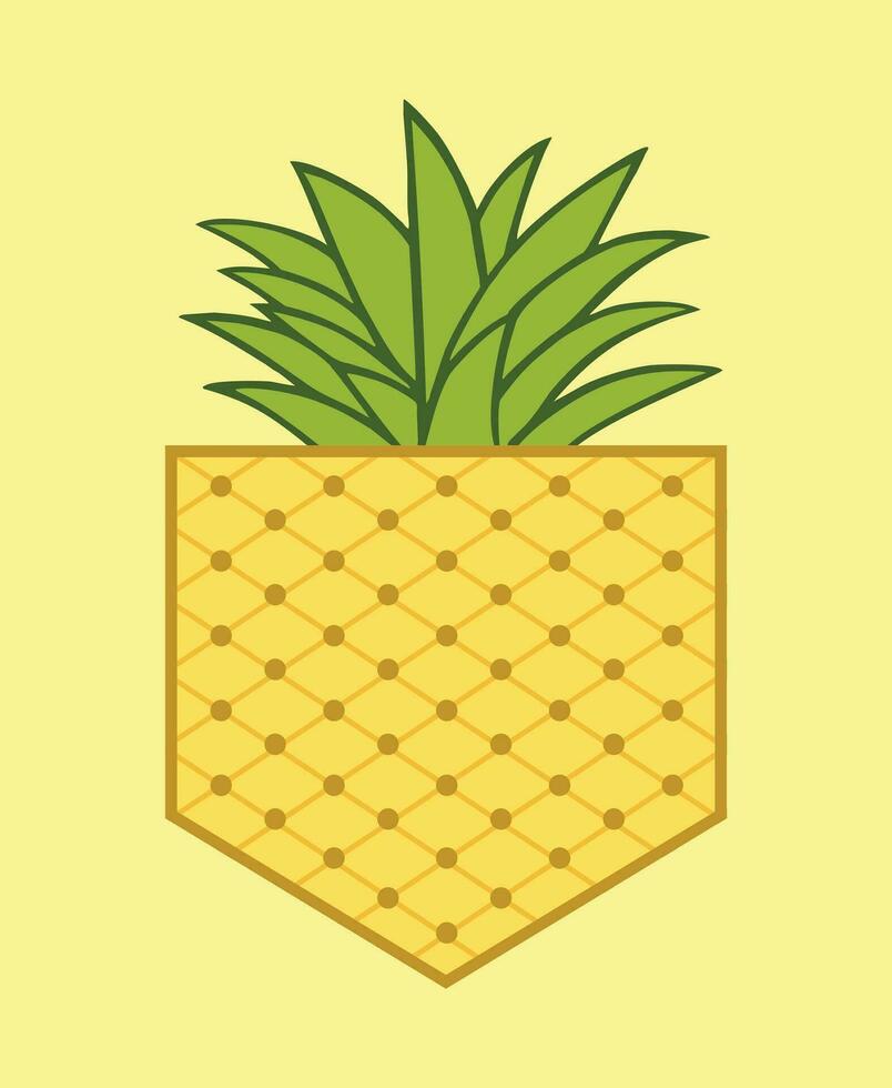 Vector illustration in pocket graphic style with pineapple inside. Tropical fruit themed artwork for prints, crafts, etc.