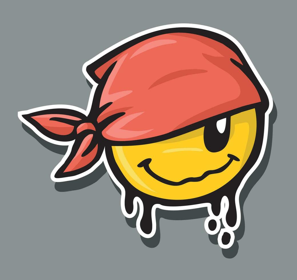 Vector drawing of minimalistic smiling face with bandana on head. Editable art.