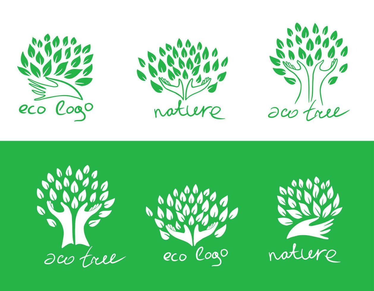 Hands and a tree with green leaves. Logo, symbol, icon, illustration, vector, template.Vector illustration. vector