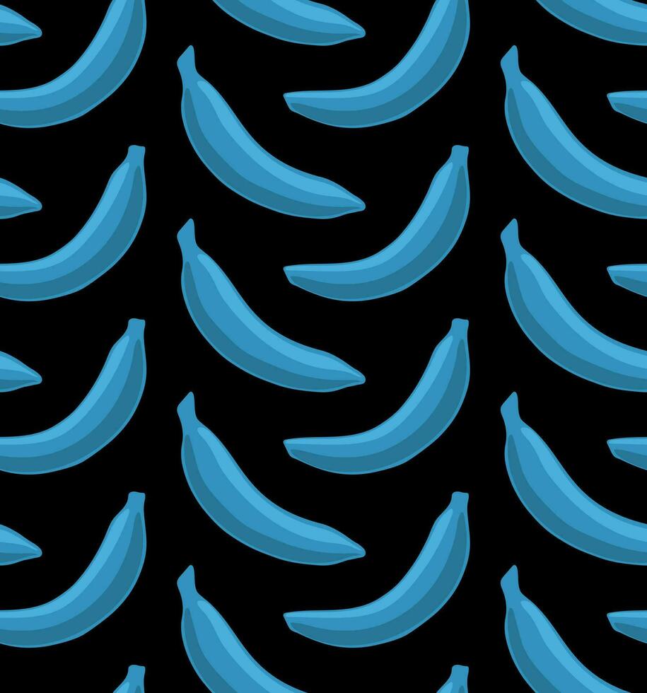 BLACK VECTOR SEAMLESS BACKGROUND WITH BRIGHT LIGHT BLUE BANANAS IN POP ART STYLE