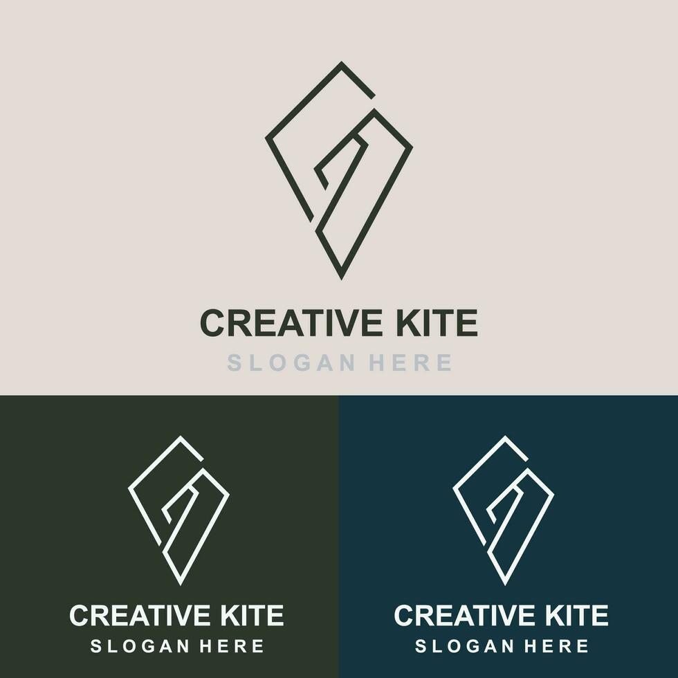 Kite Logo Design. paper kite handrawn style and creative. minimalist, and luxury logo vector