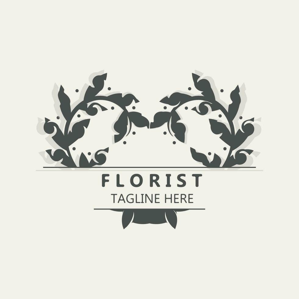 Florist logo beautiful floral leaf and flower vector art, icon graphic decoration business wedding template