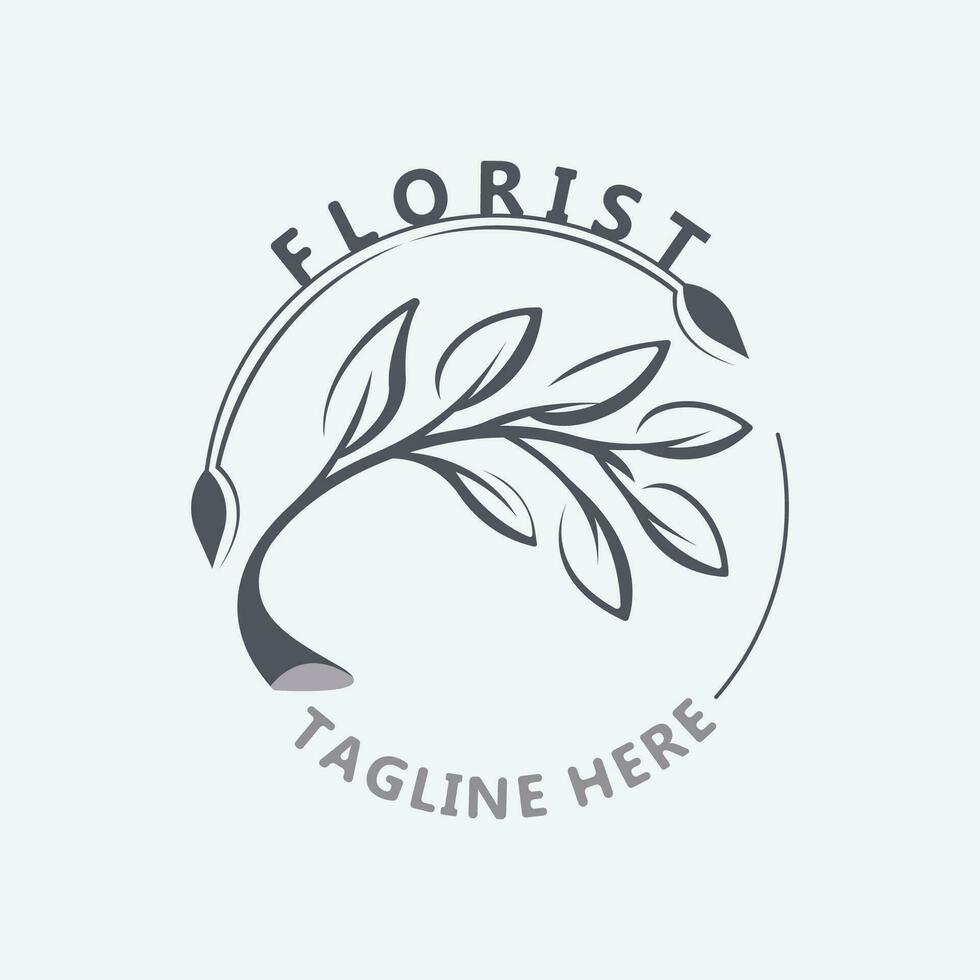 Florist logo beautiful floral leaf and flower vector art, icon graphic decoration business wedding template