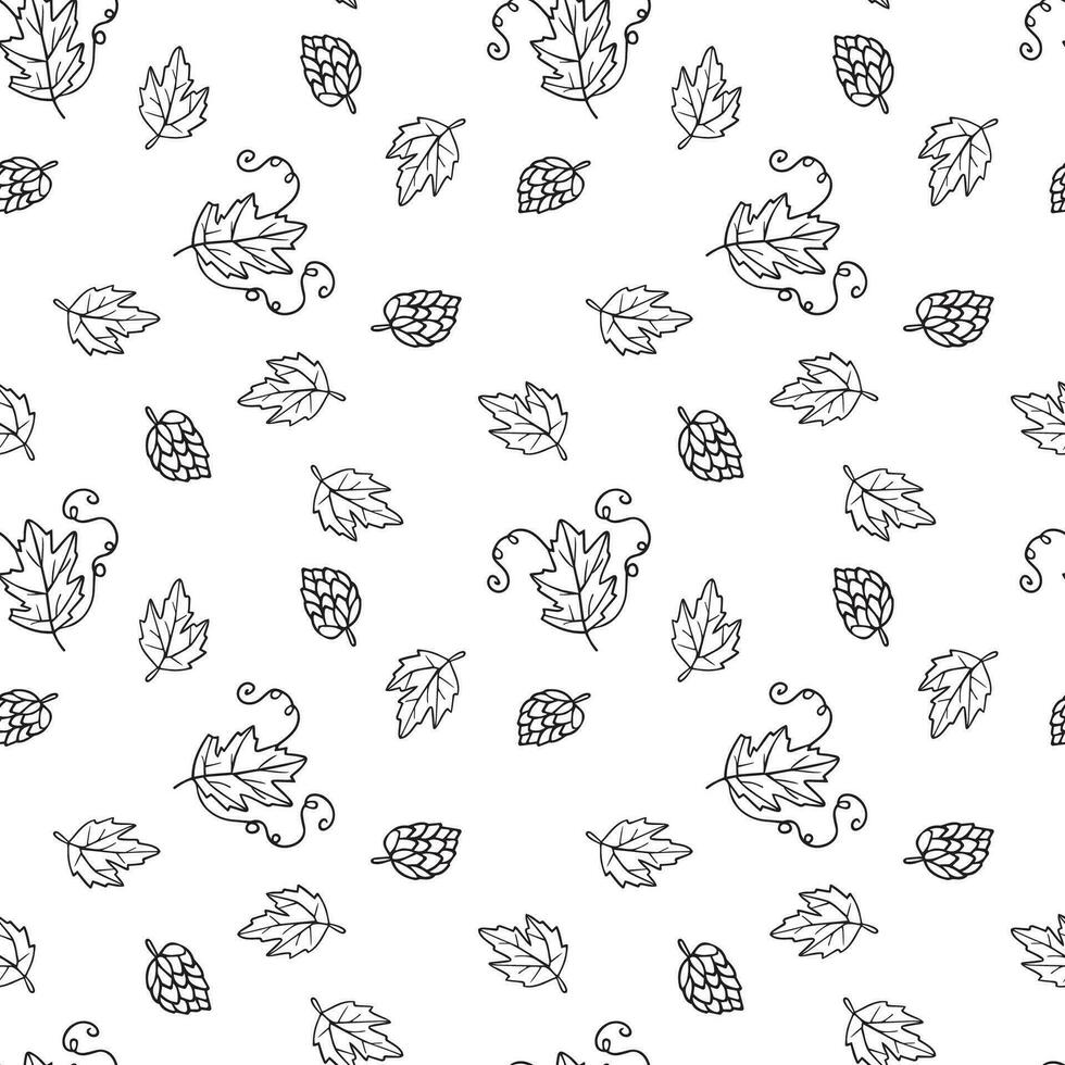 Seamless pattern vector hops. Doodle style isolated on white background.