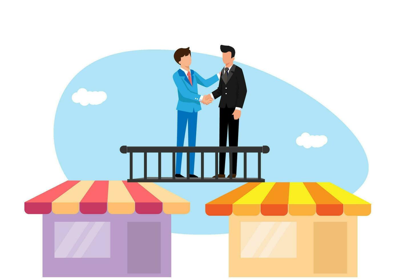 business to business sale agreement, enterprise commerce, contractor or supplier trade between company concept, businessman owner handshake on enterprise shop for B2B agreement. vector