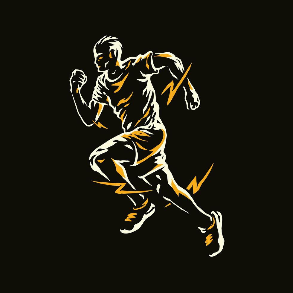 A silhouette sport man running faster with a thunder slash around it vector