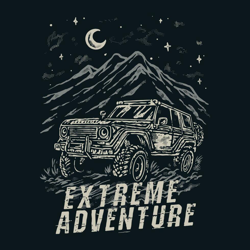 Extreme sports adventure dirt car suv with a vintage style illustration vector