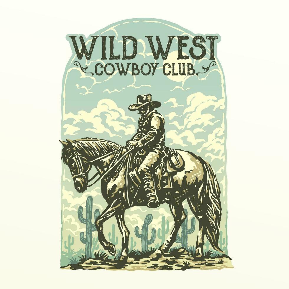 Cowboy bandit riding a horse on a wild west desert landscape vector