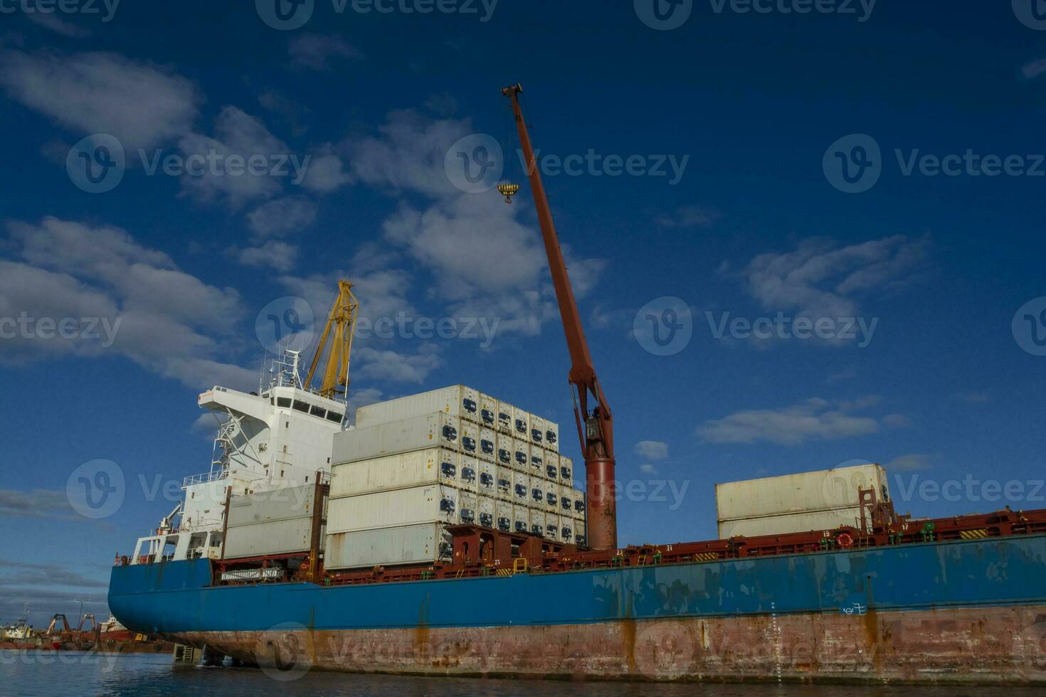 Merchant ship moored in the Port of San Antonio Este, Rio Nagro Province, Patagonia, Argentina. photo