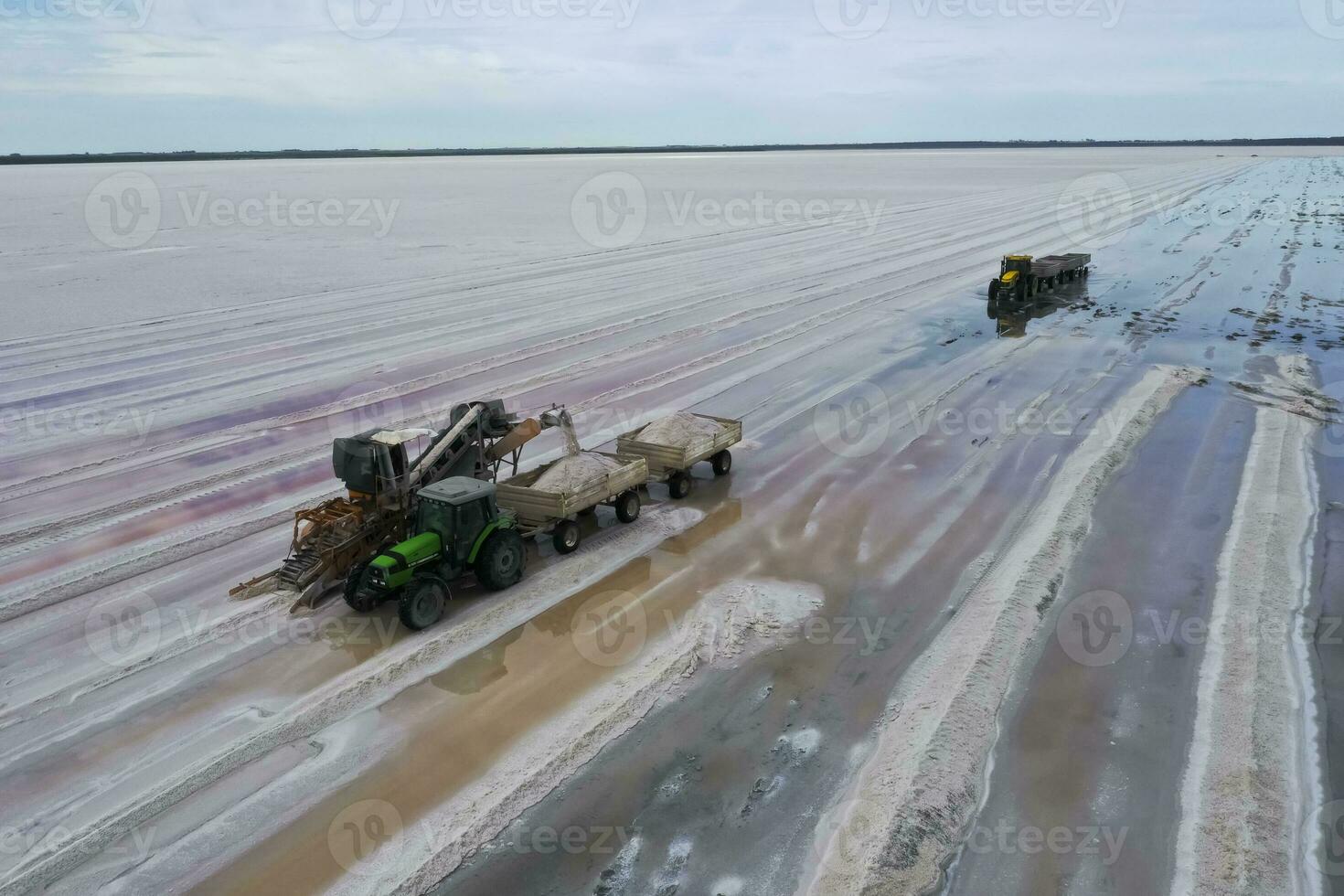 Salt harvest in salt lagoon mine, Salinas Grandes de Hidalgo, La Pampa, Patagonia,  Argentina. photo
