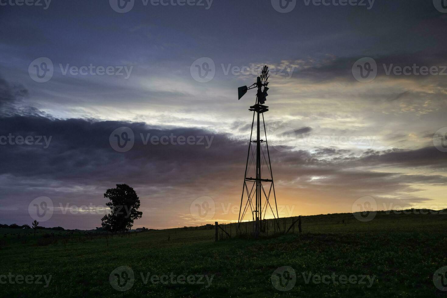 molino en campo a atardecer, pampa, patagonia,argentina. foto