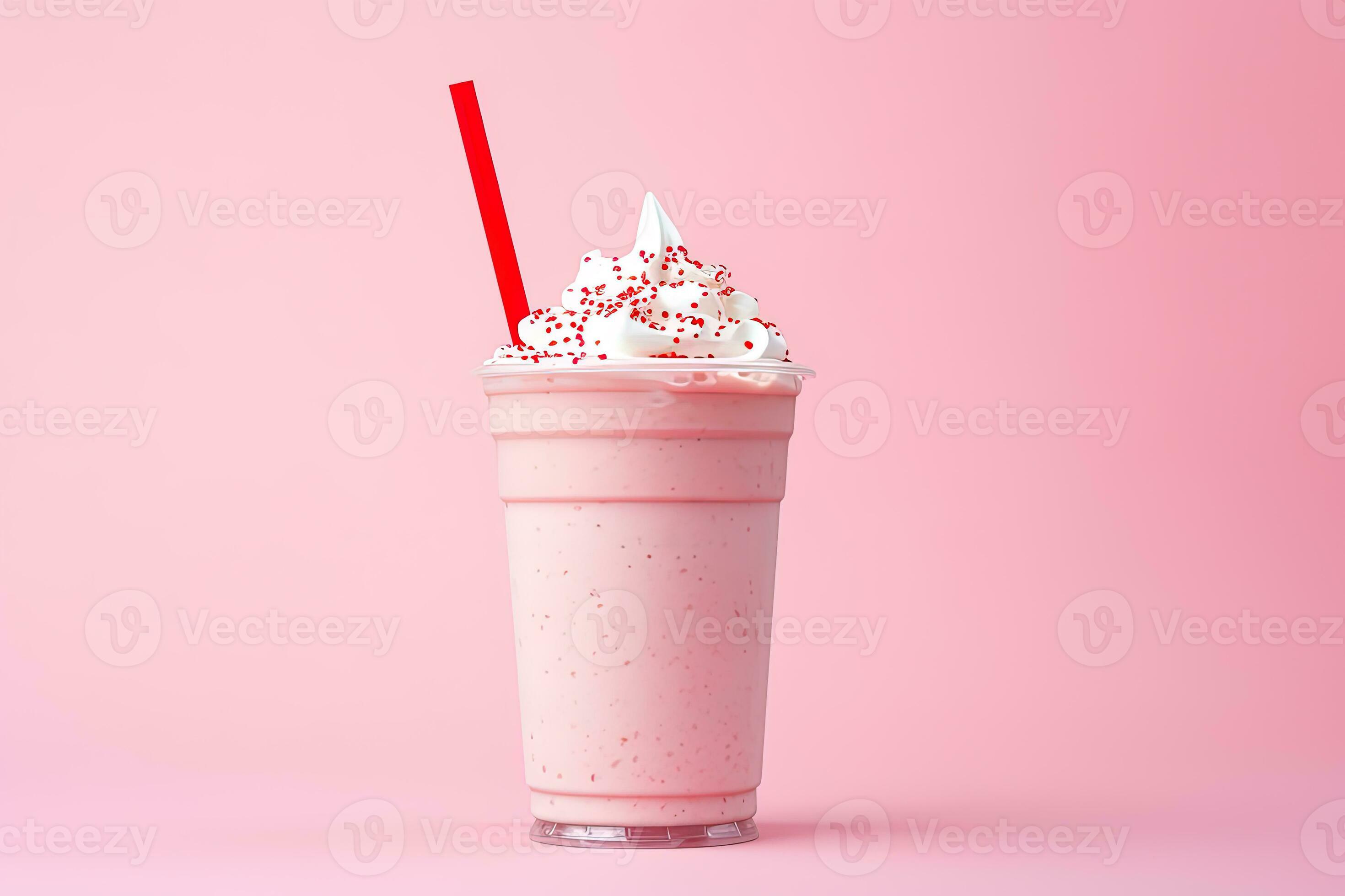 Strawberry milkshake in plastic takeaway cup isolated on white background  with copy space. ai generated 26237317 Stock Photo at Vecteezy