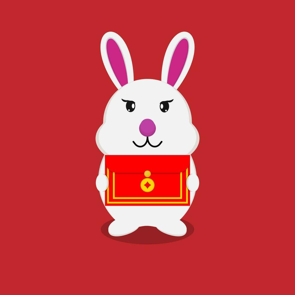 vector illustration of a bunny holding a red envelope