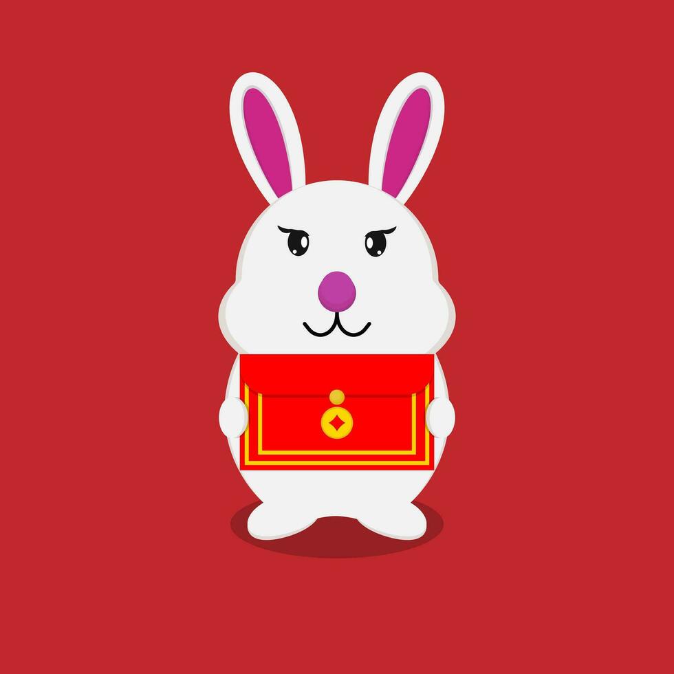 vector illustration of a bunny holding a red envelope