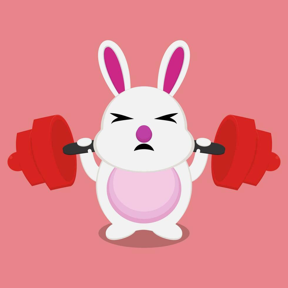 vector illustration of a bunny lifting a barbell