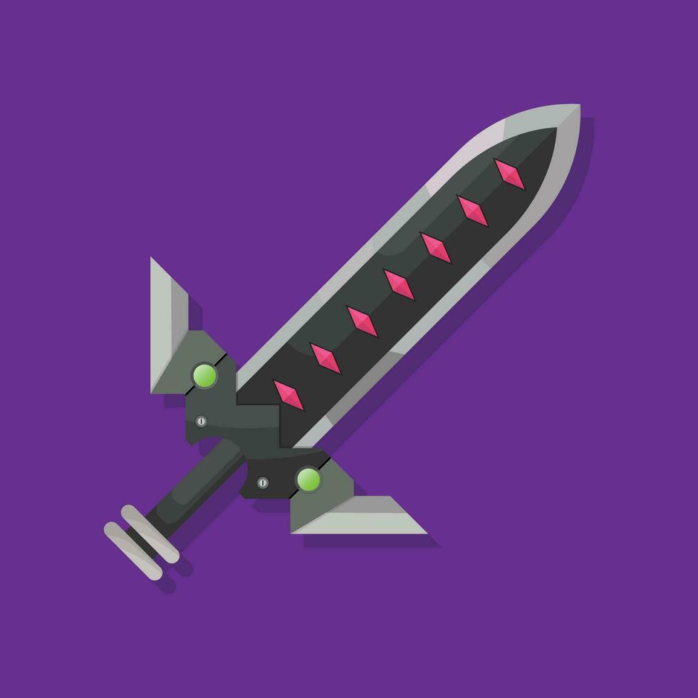 vector illustration of a black sword with a red crystal