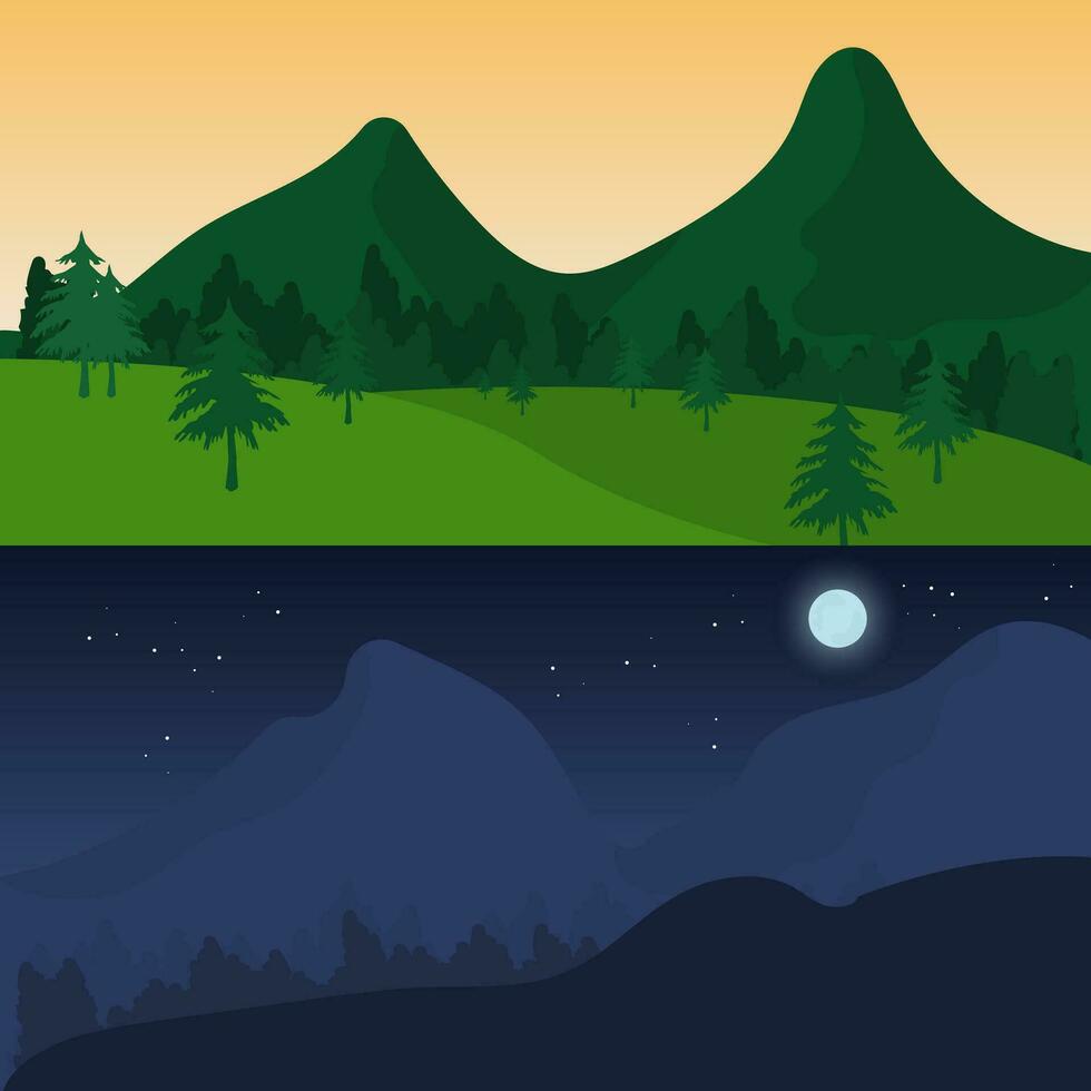vector illustration of natural scenery at day and night time.