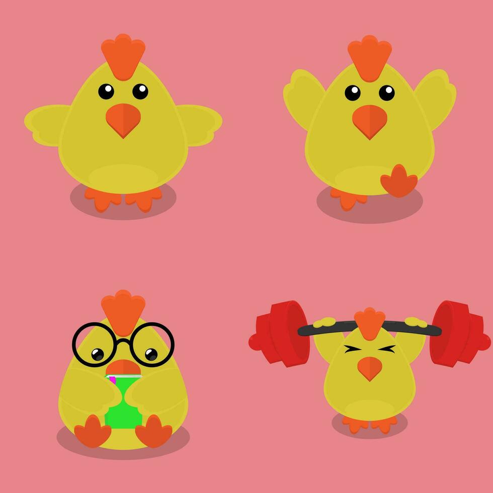 vector illustration of chicks in various poses.