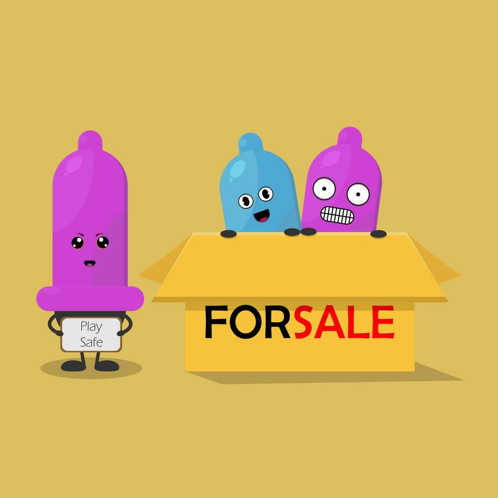 vector illustration of a condom character with a cute shape.