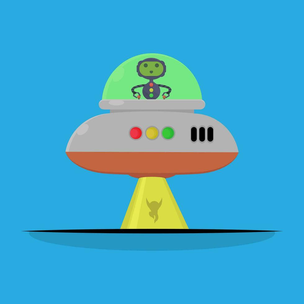 vector illustration of an alien with his vehicle
