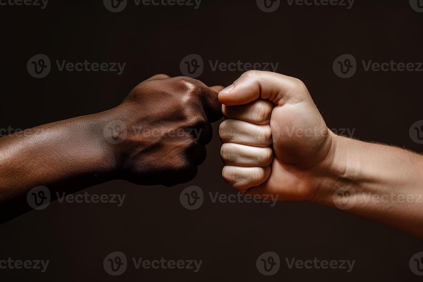 close up of a fist bump isolated on black background, hands and teamwork, support or collaboration for team building, solidarity or unity, hand connection, partnership or greeting. photo
