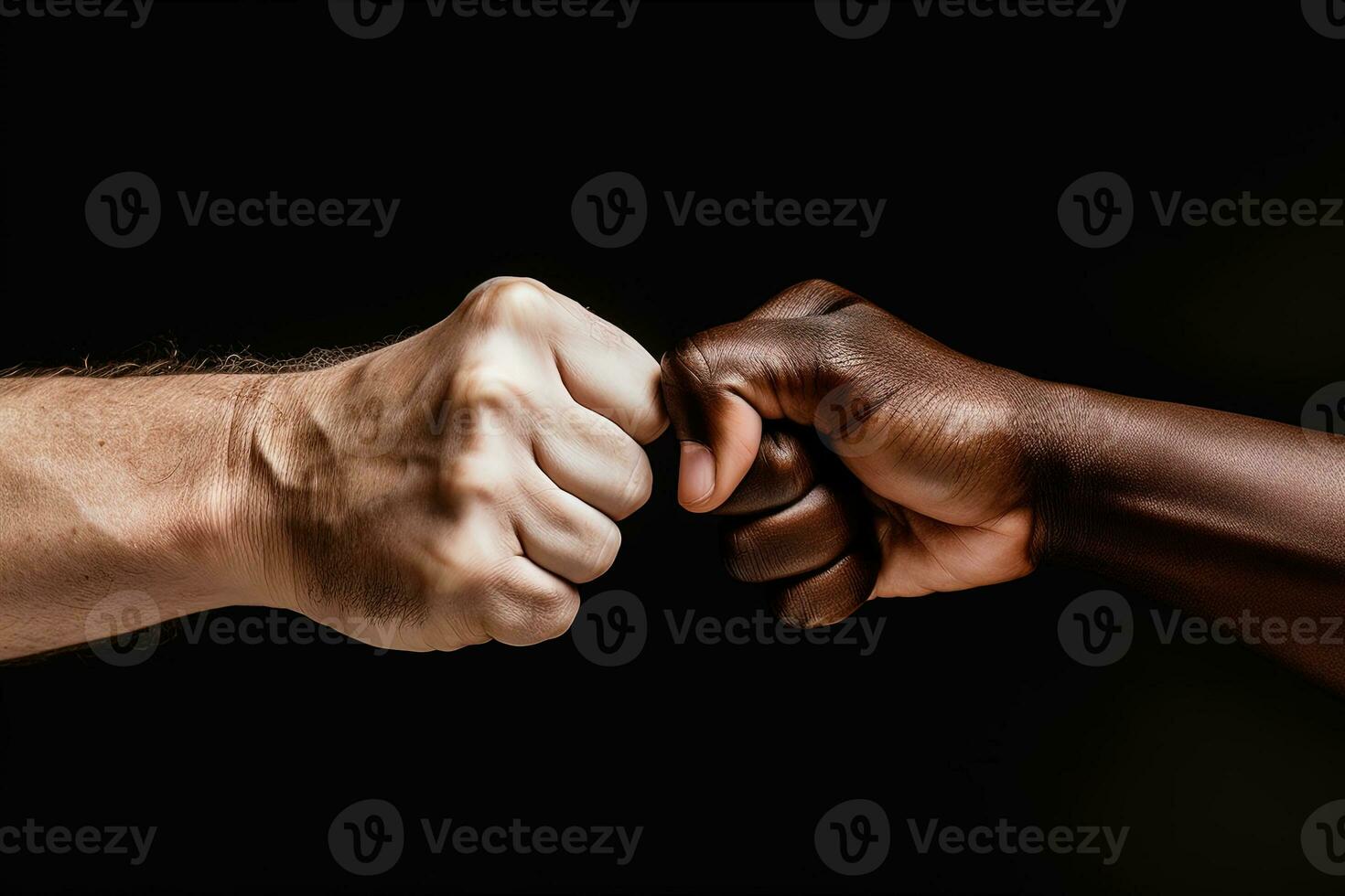 close up of a fist bump isolated on black background, hands and teamwork, support or collaboration for team building, solidarity or unity, hand connection, partnership or greeting. ai generated photo