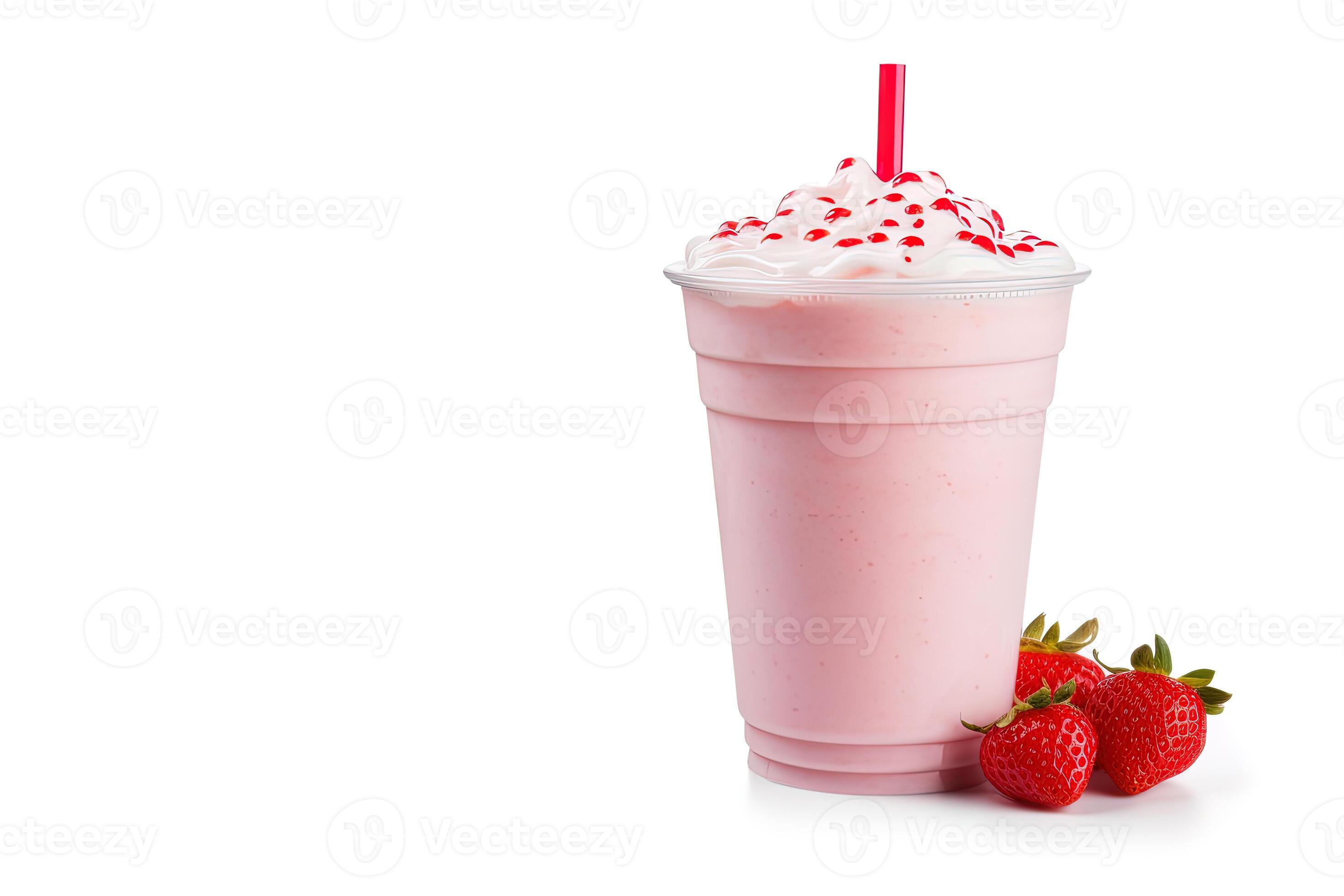 Strawberry milkshake in plastic takeaway cup isolated on white background  with copy space. ai generated 26282753 Stock Photo at Vecteezy