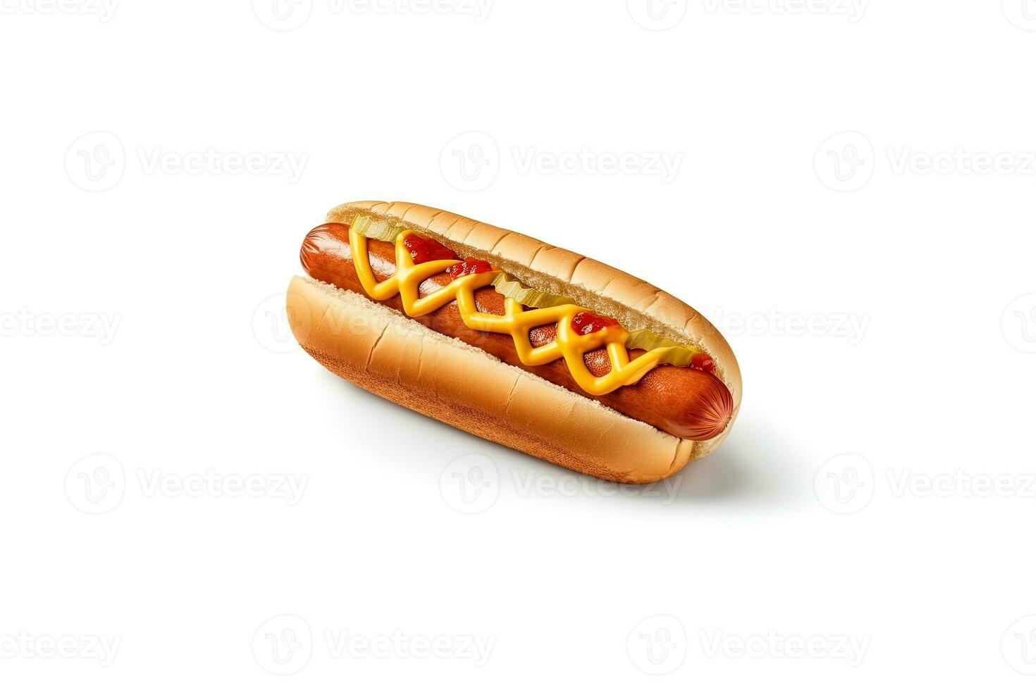 Hot dog with mustard and ketchup isolated on a white background. ai generated photo