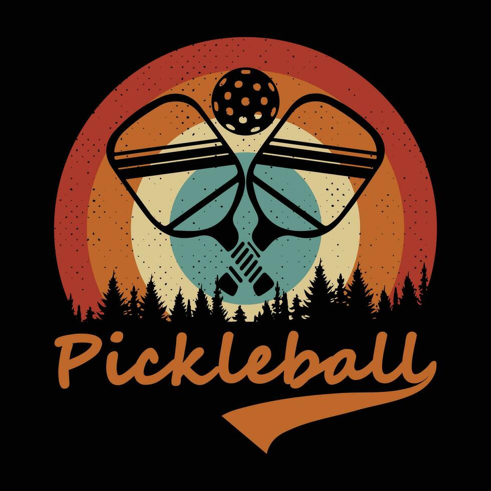 divertido jugador de pickleball deportes retro vintage pickleball diseño de camiseta vector