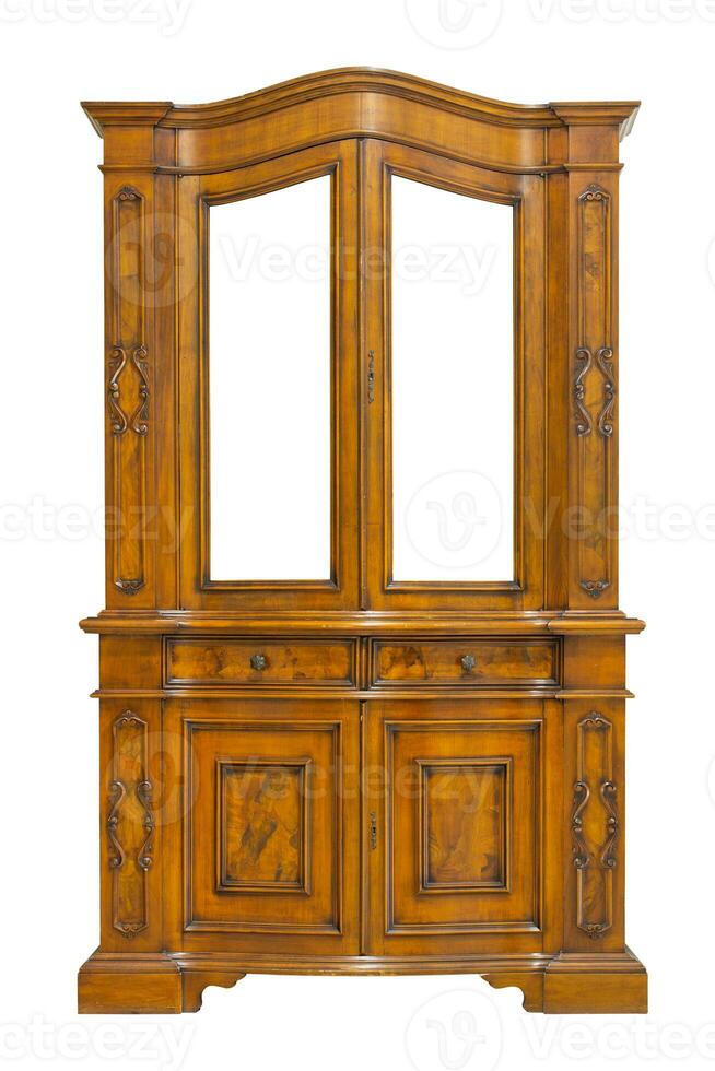antique wooden cabinet isolated on white with clipping path photo