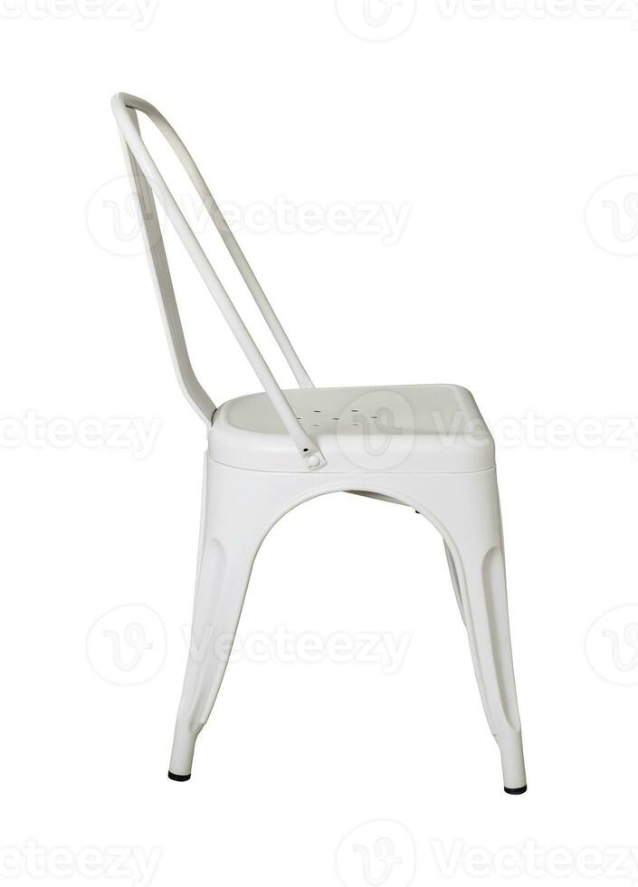 Side View of white metal chair isolated on white with clipping path photo