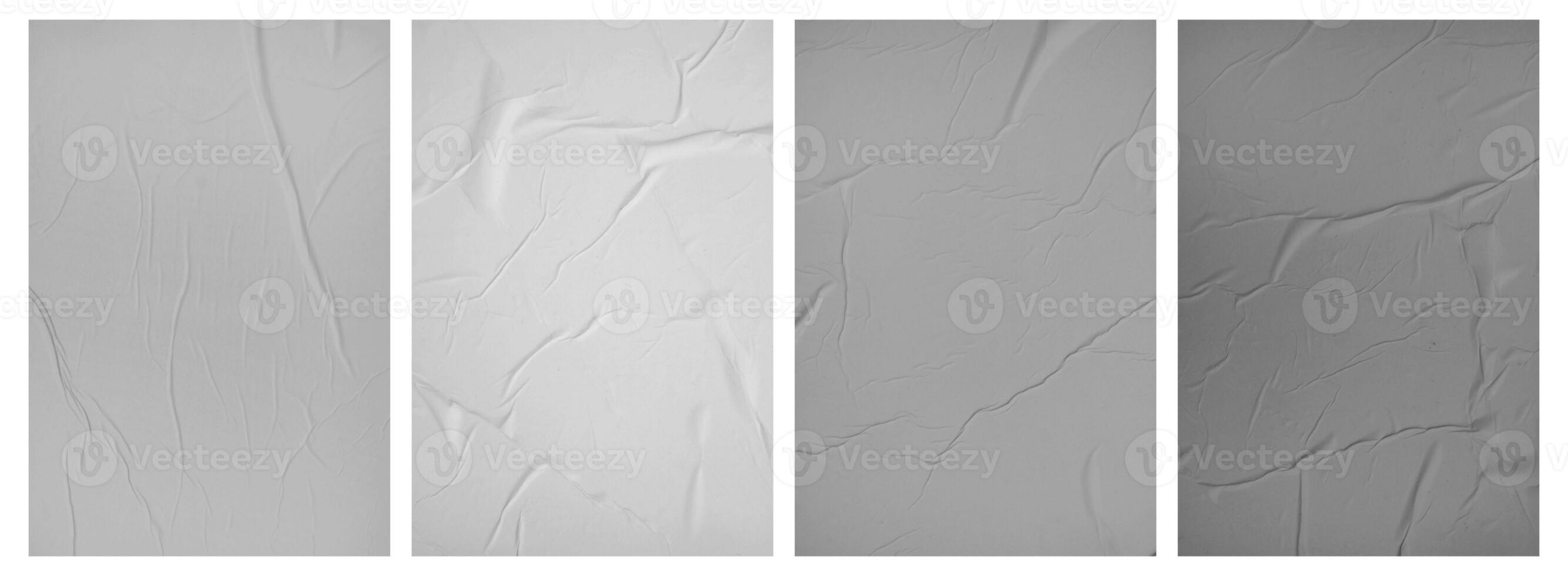 Collection paper wrinkled effect, Vertical paper texture wrinkled, crumpled poster template, Isolated paper mockup, isolated blank templates set photo