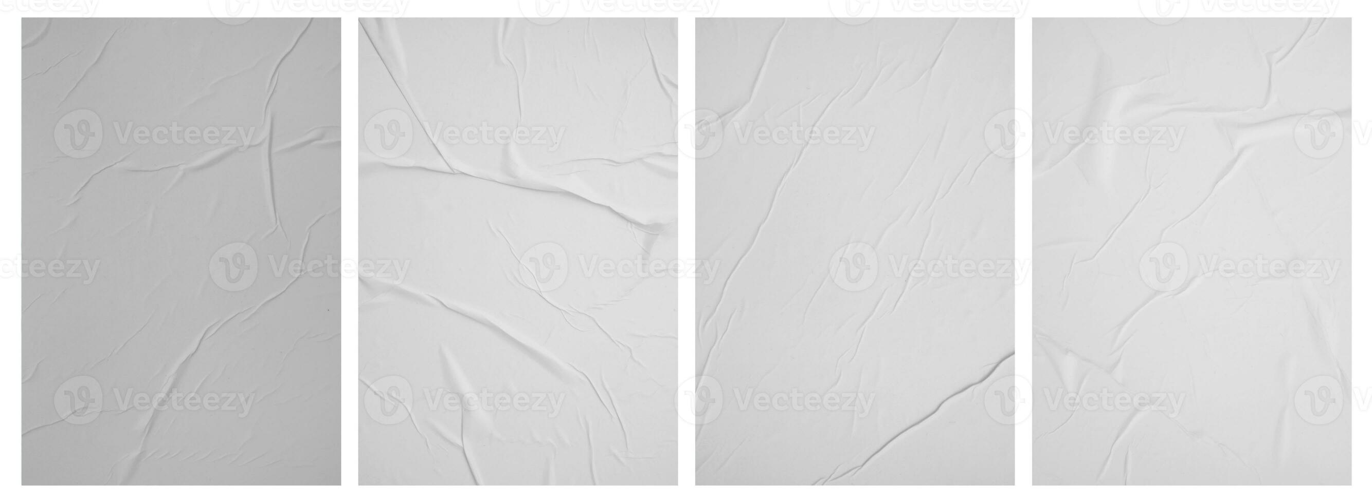 Collection paper wrinkled effect, Vertical paper texture wrinkled, crumpled poster template, Isolated paper mockup, isolated blank templates set photo