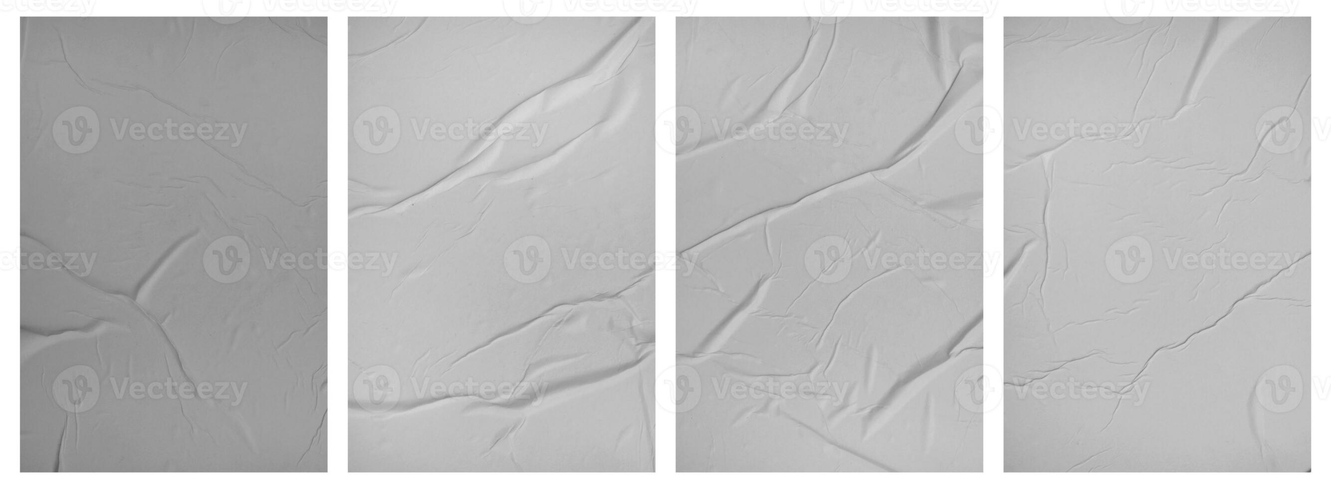 Collection paper wrinkled effect, Vertical paper texture wrinkled, crumpled poster template, Isolated paper mockup, isolated blank templates set photo