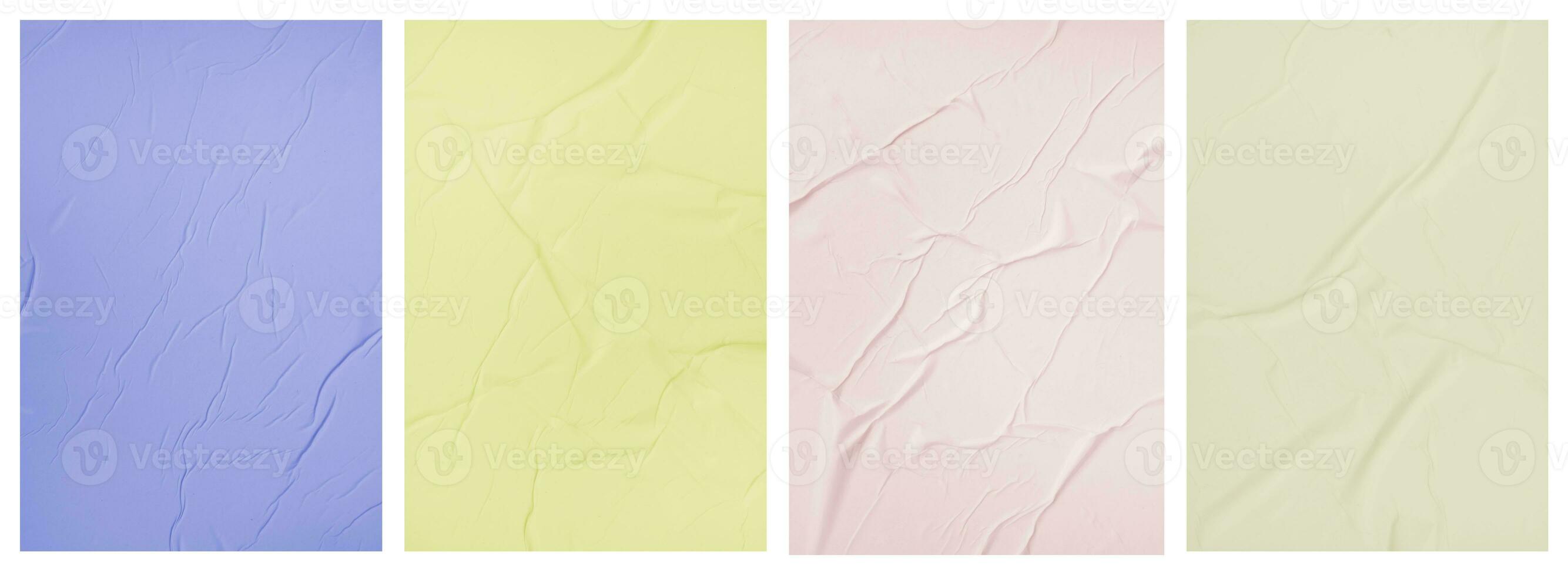 Collection paper wrinkled effect, Vertical paper texture wrinkled, crumpled poster template, Isolated paper mockup, isolated blank templates set photo