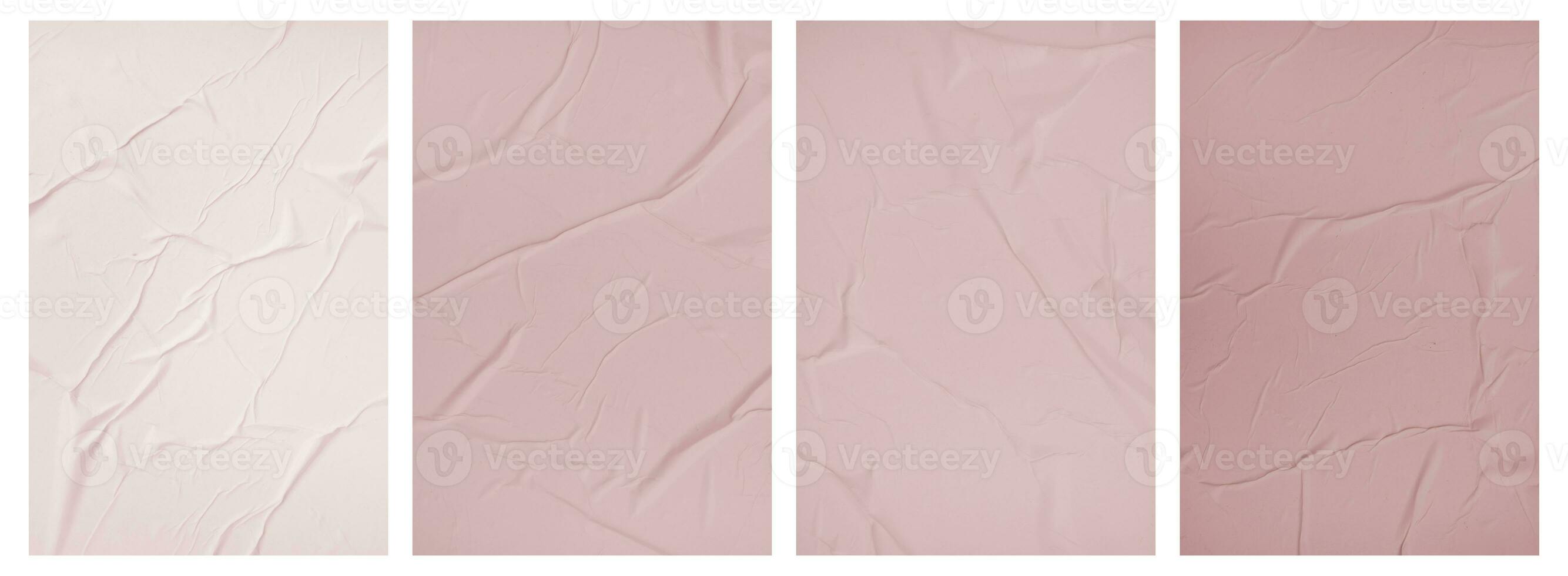 Collection paper wrinkled effect, Vertical paper texture wrinkled, crumpled poster template, Isolated paper mockup, isolated blank templates set photo