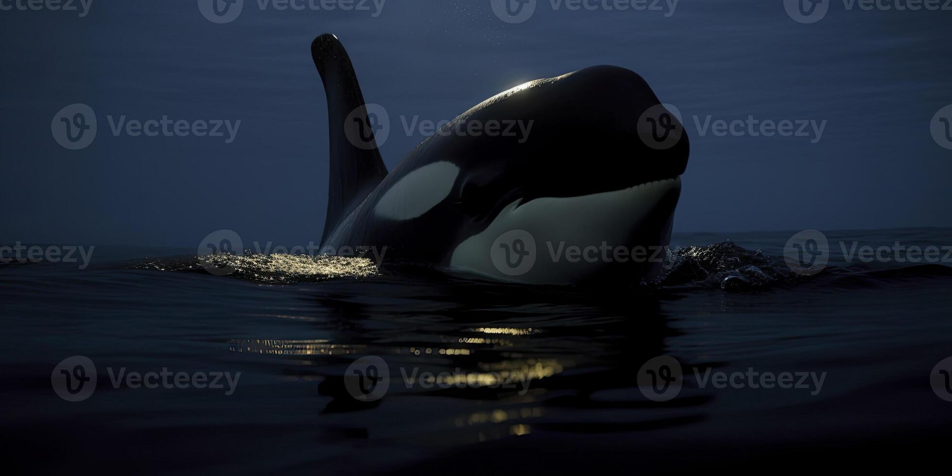Killer Whale on ocean, Orca Jumping, Orcinus Orca, photo