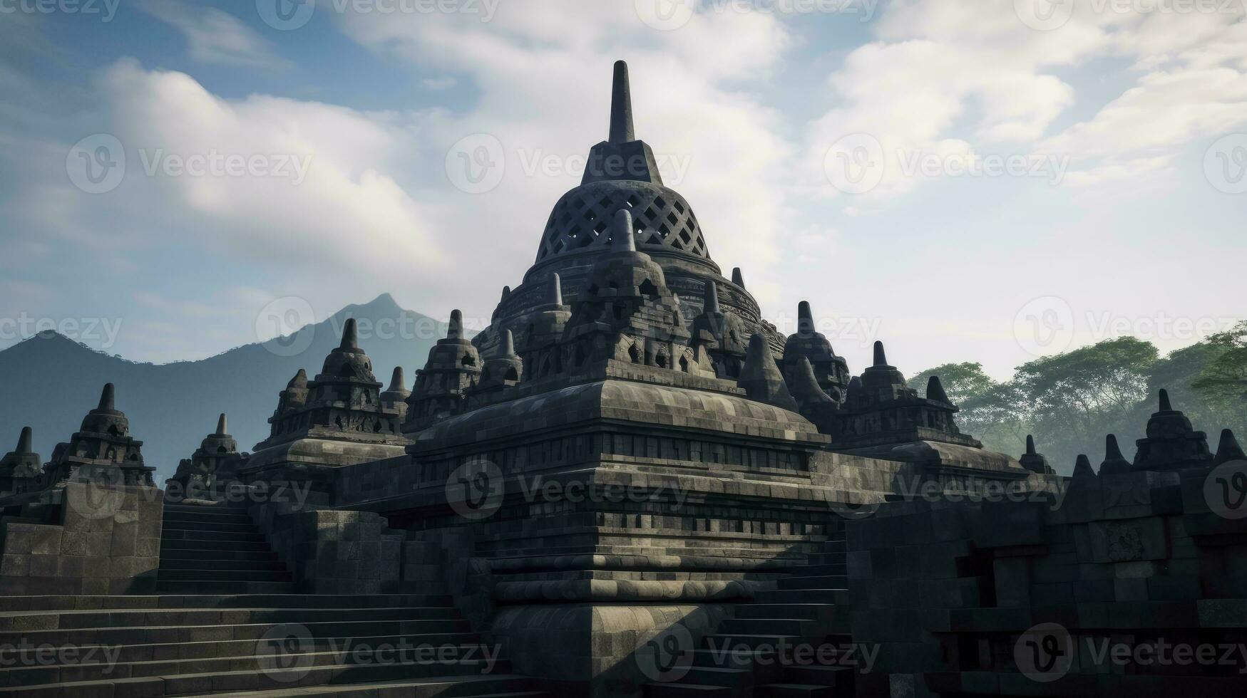 Buddist temple Borobudur near Jogjakarta city, Central Java, Indonesia, Generative AI photo