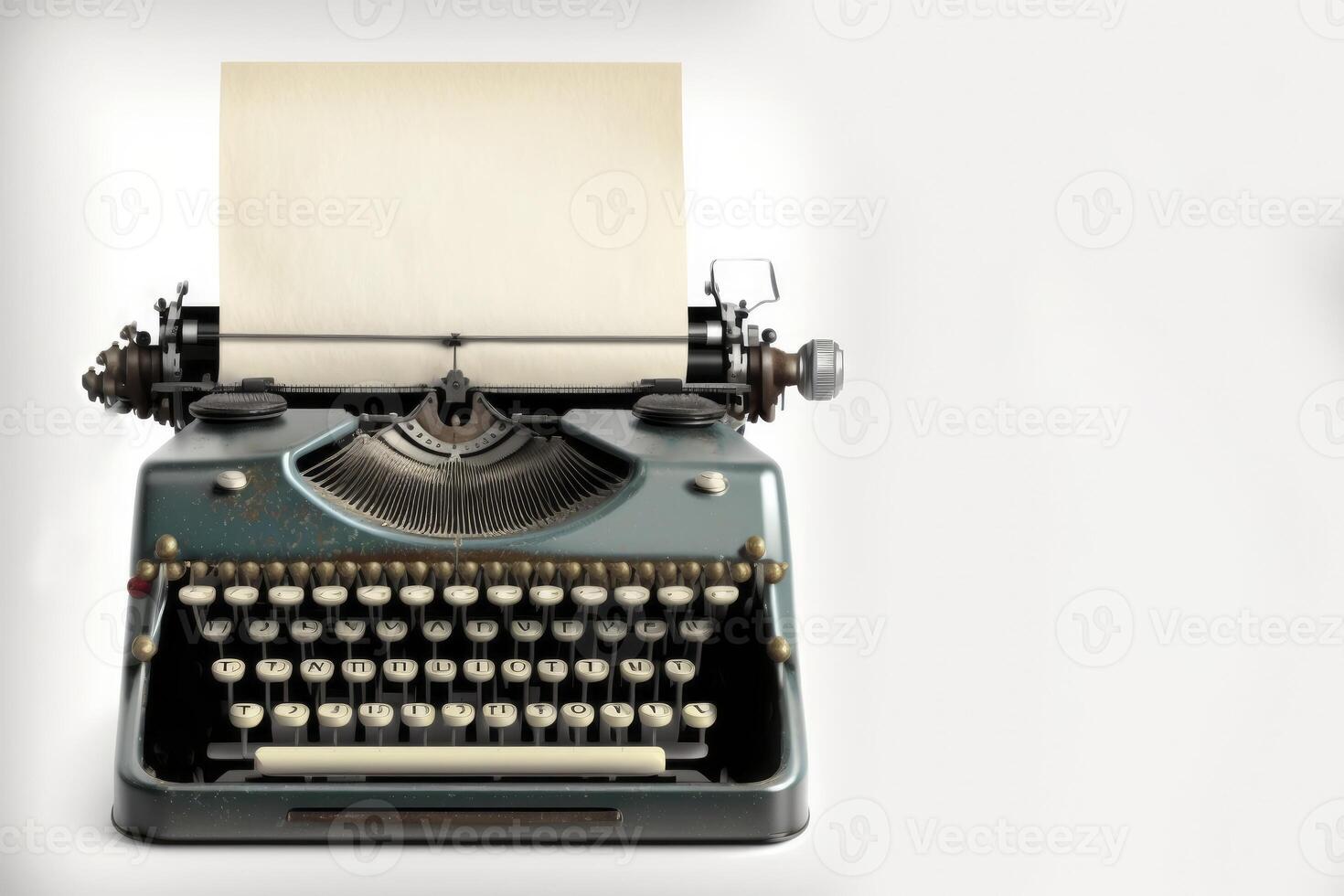 Old vintage typewriter, isolated on white background. Generative AI photo